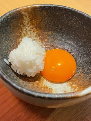 焼きすきのご飯と卵黄