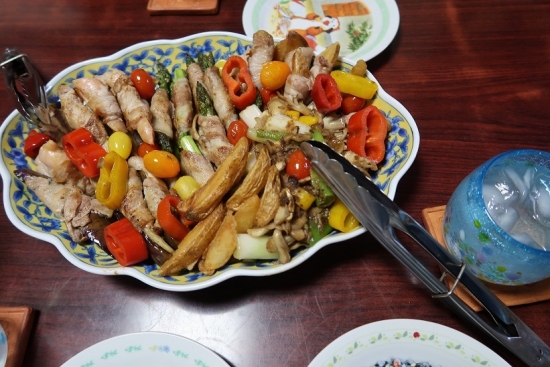 北海道アスパラと岩下の新生姜カラフル野菜の豚バラ巻き