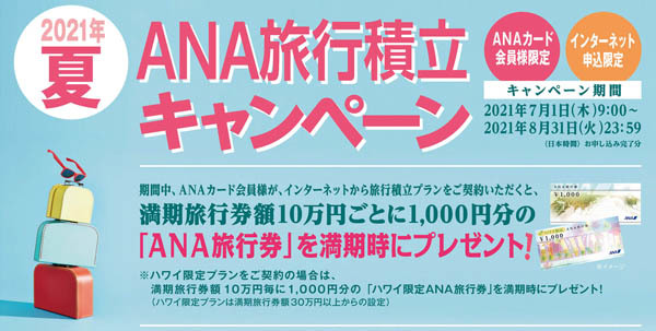 ANAは、10万円毎に1,000円分の旅行券がをプレゼントされる旅行積立でキャンペーンを開催！