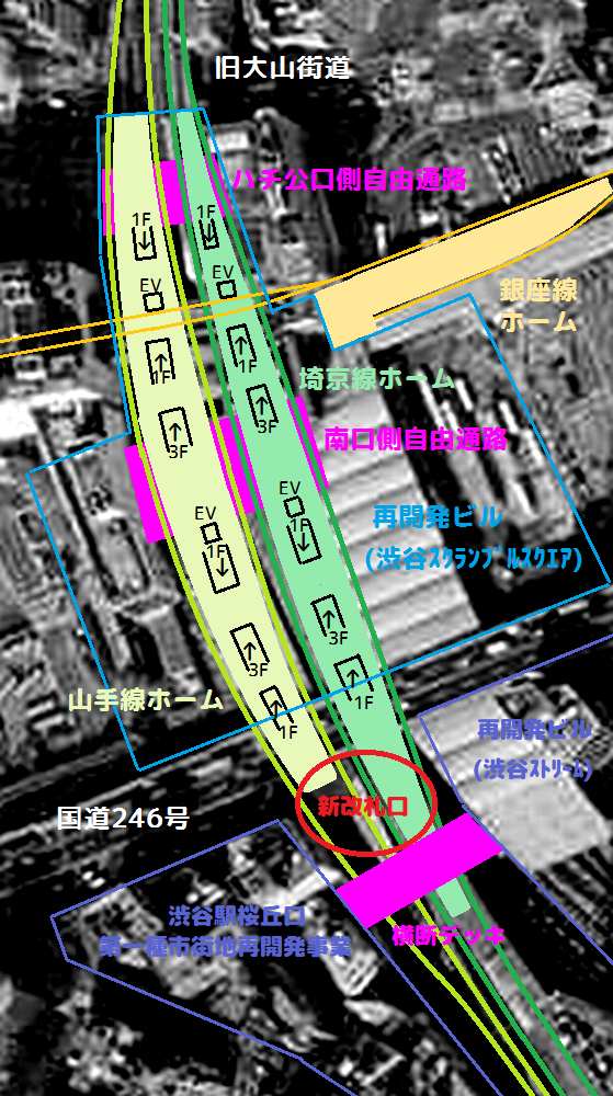 ホーム並列・統合後のJR渋谷駅レイアウト（計画）